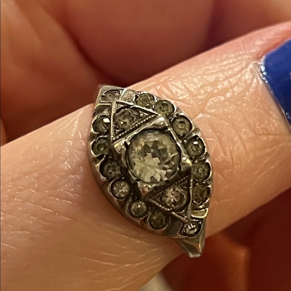 Antique Art Deco Uncas Signed Paste Diamond Sterling Silver Ring - Picture 8 of 10
